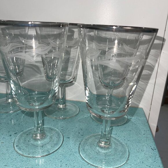 Cristal D Arques Vintage Etched Platinum Trim Water Goblets Set of 8 - Picture 8 of 9